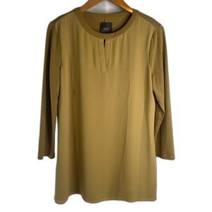 Lysse' New York Mustard Neutral Two‎ Tone Soft Keyhole Pullover Tunic Top Sz SM